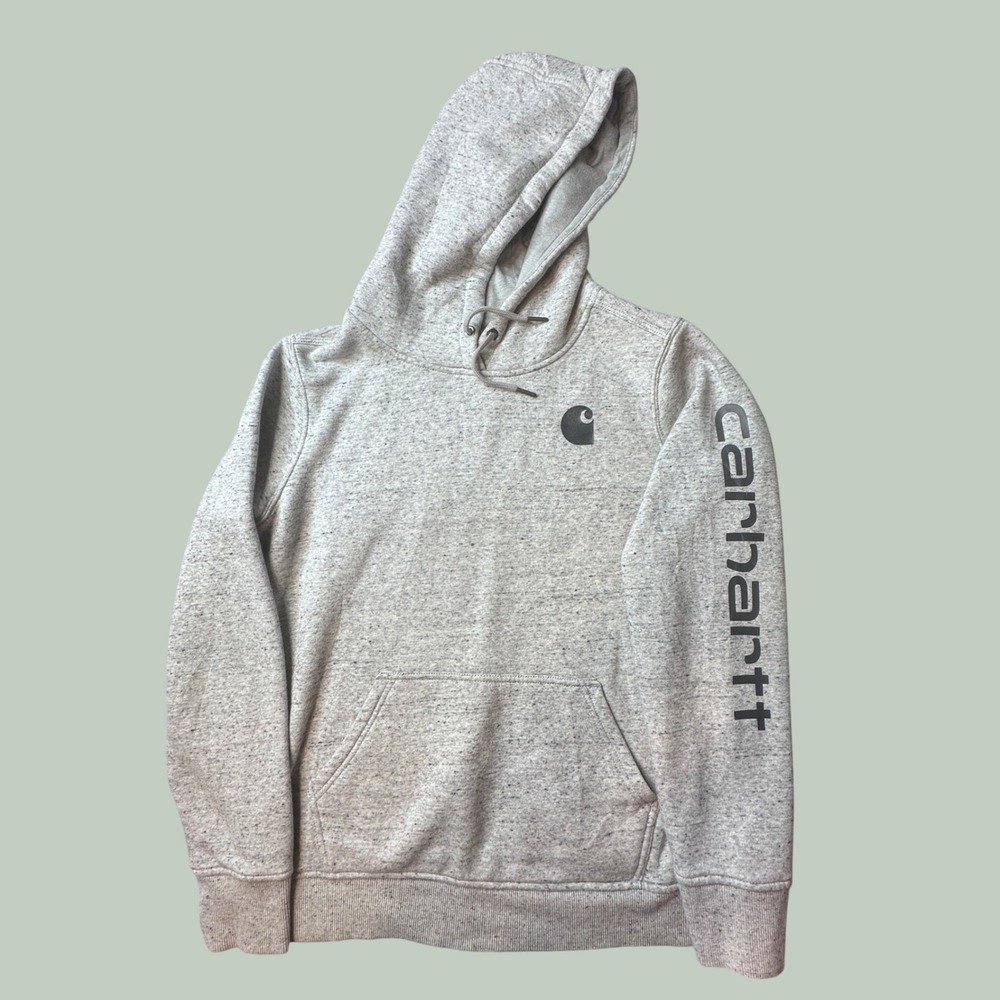 Carhartt Hoodie Boys L 12-14 Relaxed Fit Gray Sleeve Logo Pullover 102791 E07